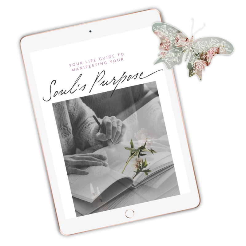 Represents an iPad for a magical guide about manifesting your soul's purpose with a butterfly for transformation