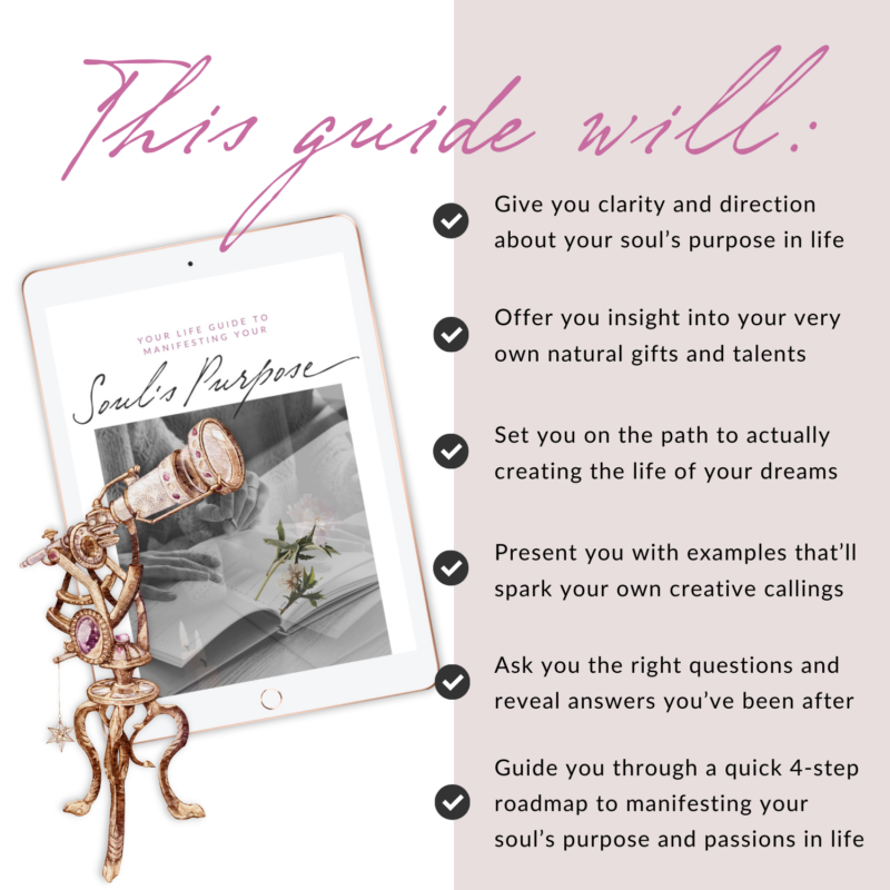 Represents an iPad for a magical guide about manifesting your soul's purpose, describing what to expect from the digital product