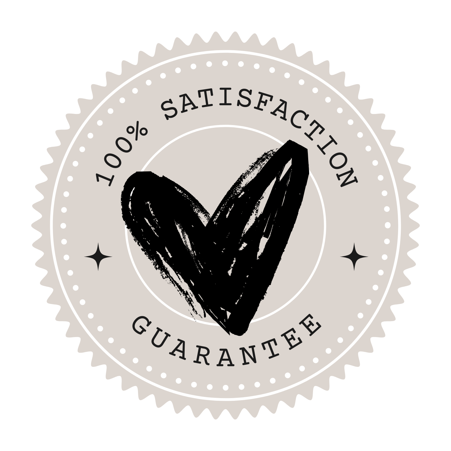 100% satisfaction guarantee for The Space, with a heart to express gratitude and honesty