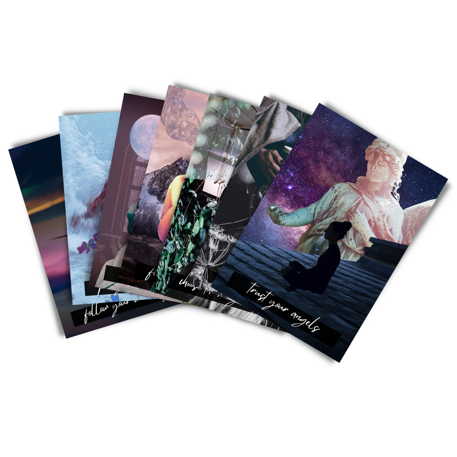 Digital Oracle Cards Created by Tabitha Stitt, The Self-Help Psychic All in a row with beautiful colors
