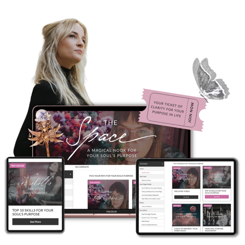 The Space Mockup: A magical and practical membership nook for your soul's purpose with Tabitha Stitt the self-help psychic and spiritual teacher with a butterfly for transformation