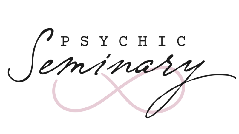 The logo for Psychic Seminary, taught by Tabitha Stitt, The Self-Help Psychic, with a pink infinity symbol