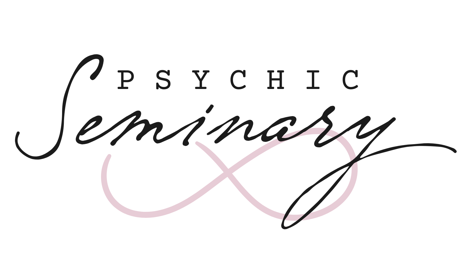 The logo for Psychic Seminary, taught by Tabitha Stitt, The Self-Help Psychic, with a pink infinity symbol