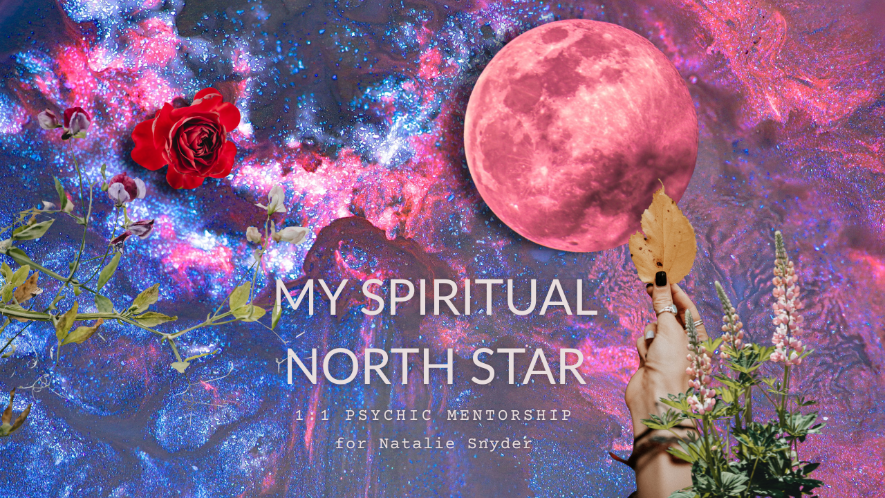 MY SPIRITUAL NORTH STAR private psychic mentorship program with the moon, rose, and flowers as your inner compass