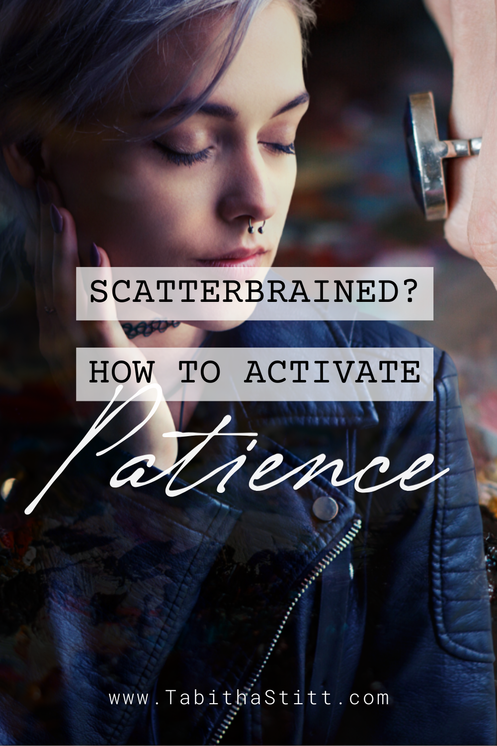 Scatterbrained? Here's how to activate patience, with a young gal closing her eyes and calmly breathing through