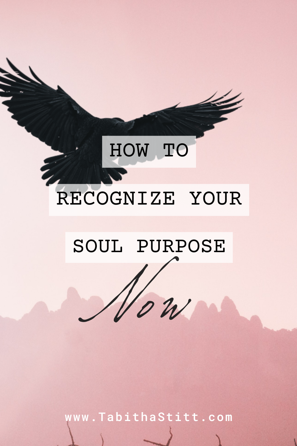 How to Recognize Your Soul Purpose Now on The Self Help Psychic Podcast with a pink background and flying crow for emotional support and guidance