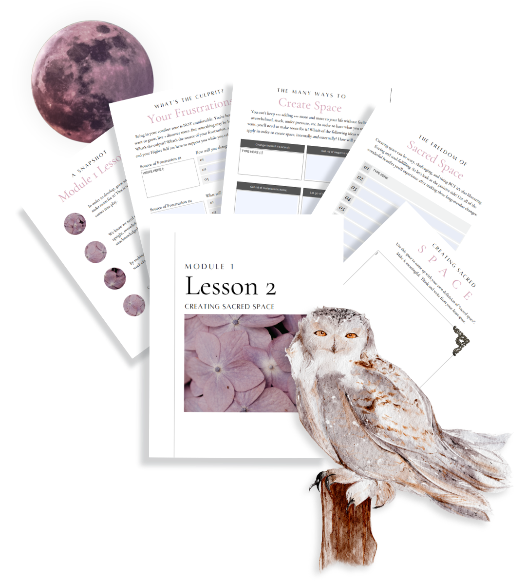 Spiritual 101 Mockup for Module 1 Lesson 2 Spirit, Source and Sacred Space with an own and moon for sacred wisdom