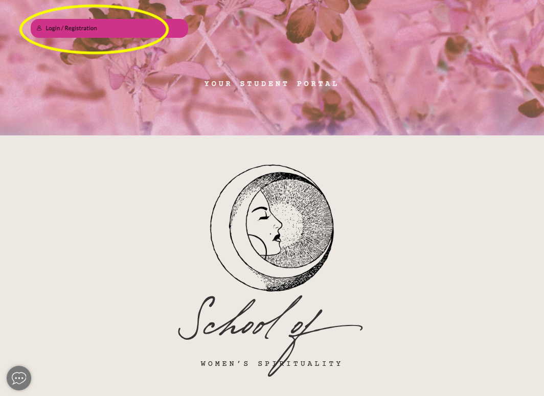 Login Screenshot for School of Women's Spirituality with a Woman in the Moon Confident as can be!